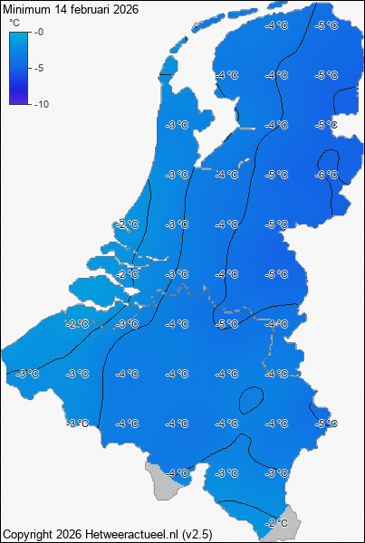 Minimum temperatuur 14 februari 2026