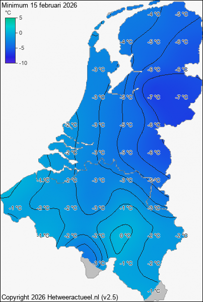 Minimum temperatuur 15 februari 2026