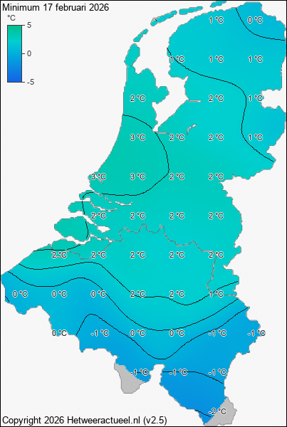 Minimum temperatuur 17 februari 2026