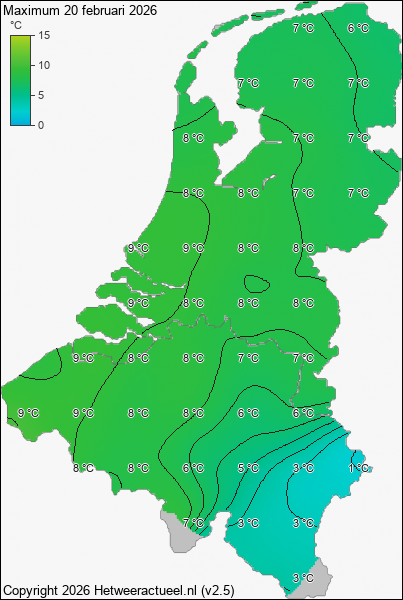 Maximum temperatuur 20 februari 2026