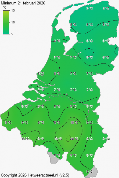 Minimum temperatuur 21 februari 2026