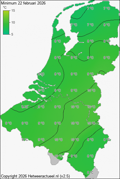 Minimum temperatuur 22 februari 2026