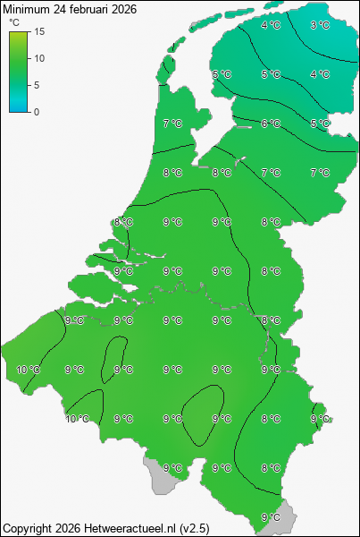 Minimum temperatuur 24 februari 2026