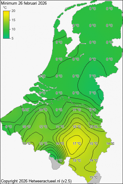 Minimum temperatuur 26 februari 2026