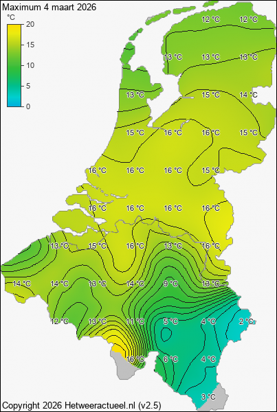 Maximum temperatuur 4 maart 2026