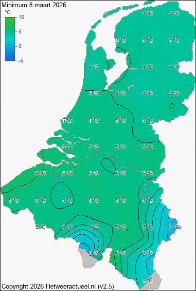 Minimum temperatuur 8 maart 2026