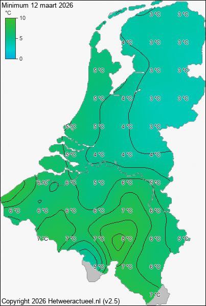 Minimum temperatuur 12 maart 2026