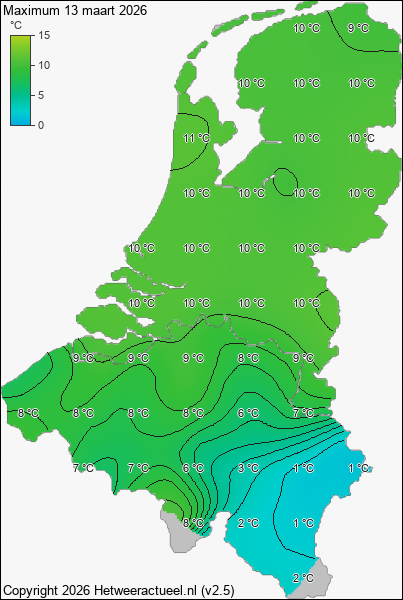 Maximum temperatuur 13 maart 2026