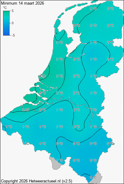 Minimum temperatuur 14 maart 2026