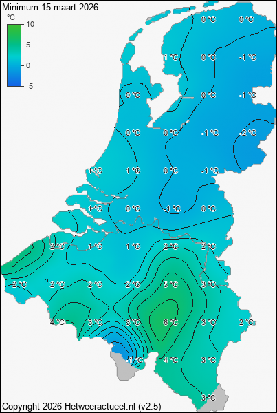 Minimum temperatuur 15 maart 2026