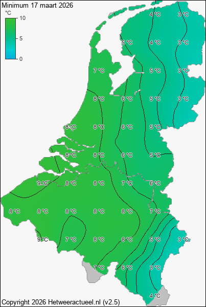 Minimum temperatuur 17 maart 2026