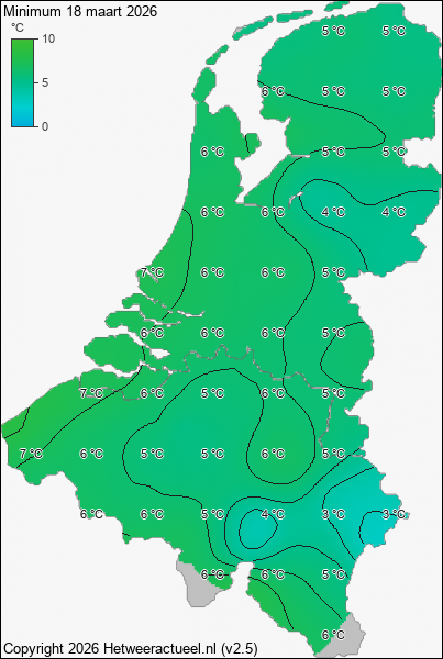 Minimum temperatuur 18 maart 2026