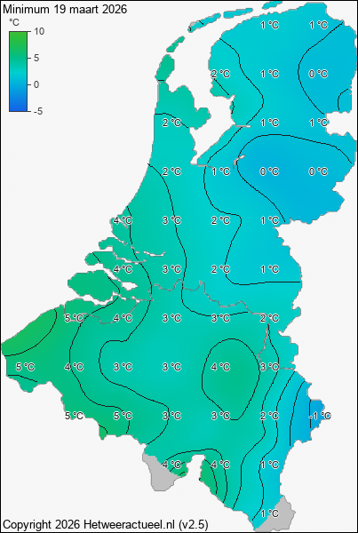 Minimum temperatuur 19 maart 2026