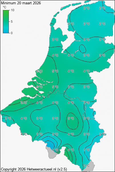 Minimum temperatuur 20 maart 2026