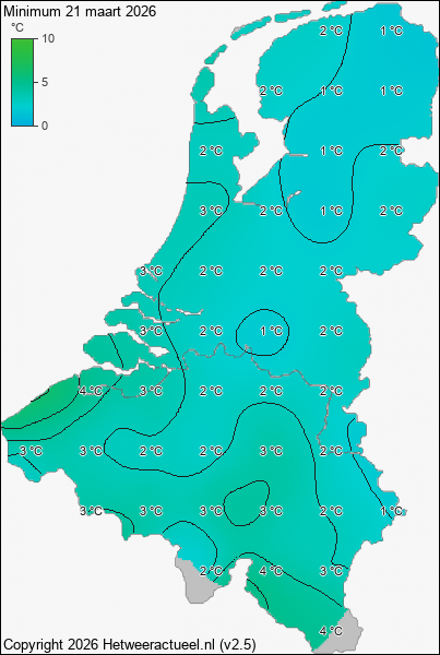 Minimum temperatuur 21 maart 2026