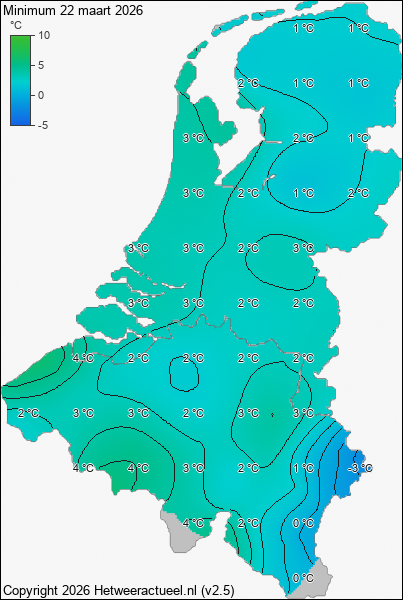 Minimum temperatuur 22 maart 2026