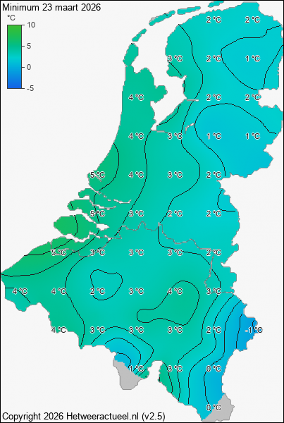 Minimum temperatuur 23 maart 2026