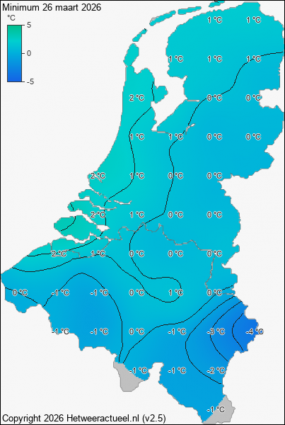 Minimum temperatuur 26 maart 2026