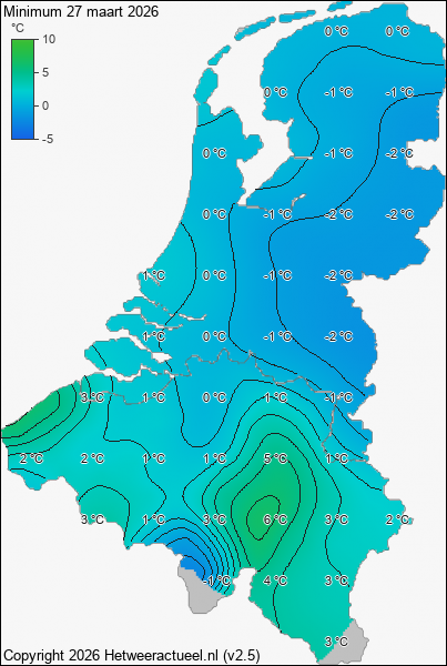 Minimum temperatuur 27 maart 2026