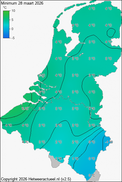 Minimum temperatuur 28 maart 2026