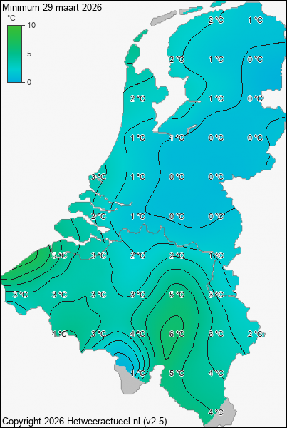 Minimum temperatuur 29 maart 2026