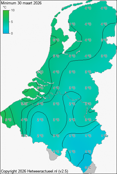 Minimum temperatuur 30 maart 2026