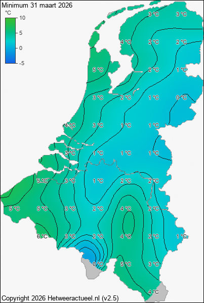 Minimum temperatuur 31 maart 2026