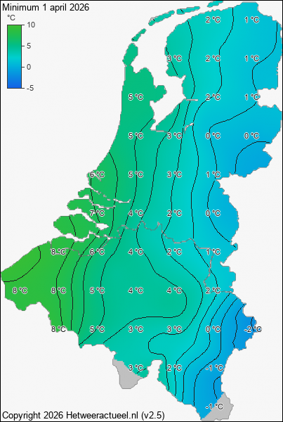 Minimum temperatuur 1 april 2026