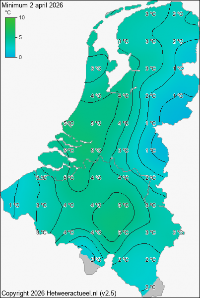 Minimum temperatuur 2 april 2026