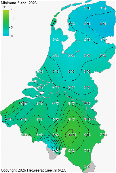 Minimum temperatuur 3 april 2026