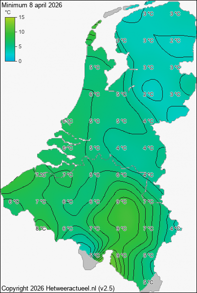 Minimum temperatuur 8 april 2026