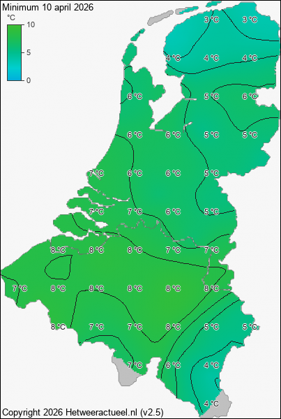 Minimum temperatuur 10 april 2026