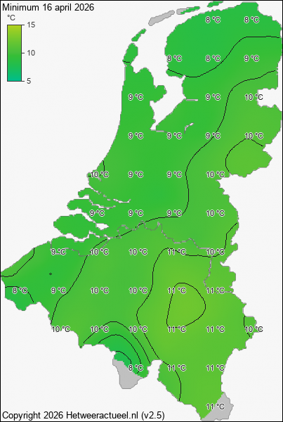 Minimum temperatuur 16 april 2026