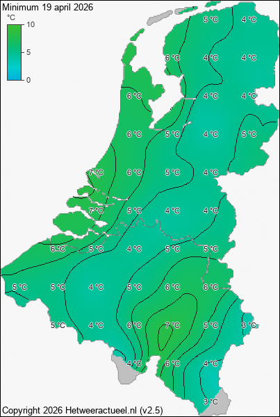 Minimum temperatuur 19 april 2026