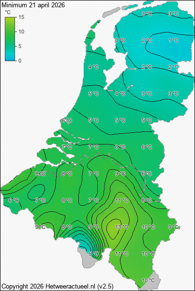 Minimum temperatuur 21 april 2026