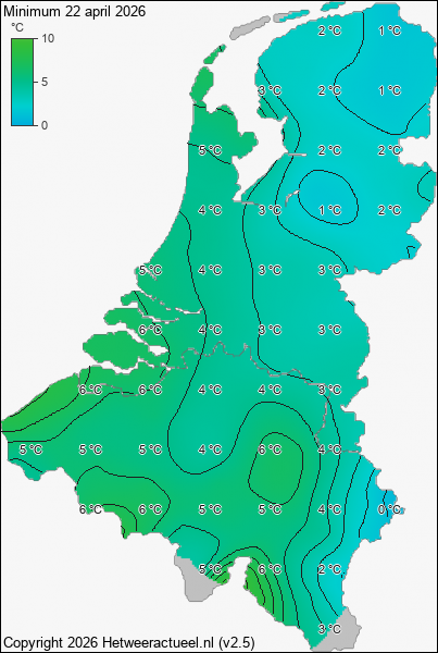 Minimum temperatuur 22 april 2026