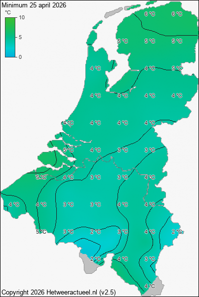 Minimum temperatuur 25 april 2026