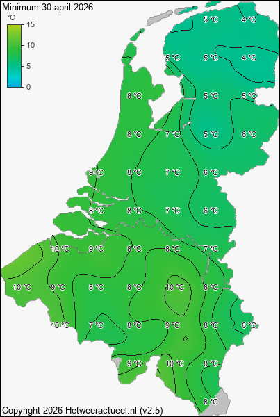 Minimum temperatuur 30 april 2026