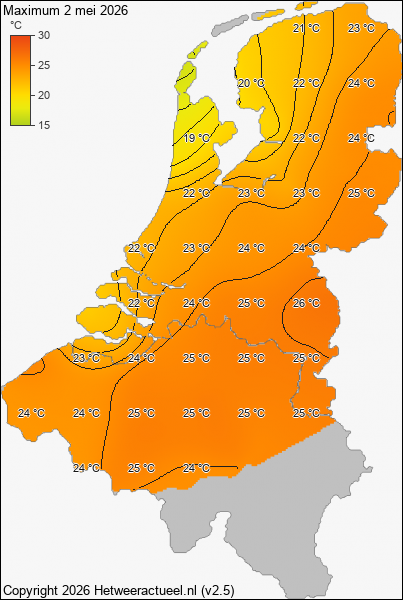Maximum temperatuur 2 mei 2026