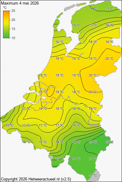 Maximum temperatuur 4 mei 2026