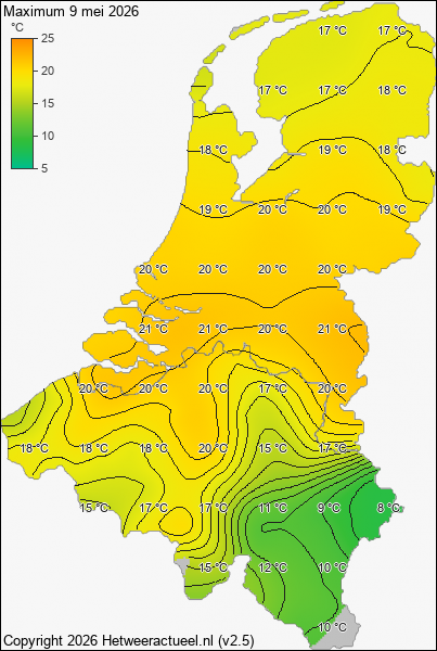 Maximum temperatuur 9 mei 2026
