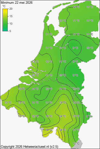 Minimum temperatuur 22 mei 2026