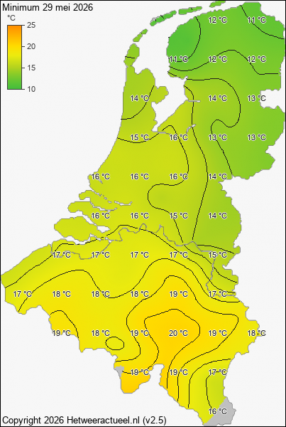 Minimum temperatuur 29 mei 2026