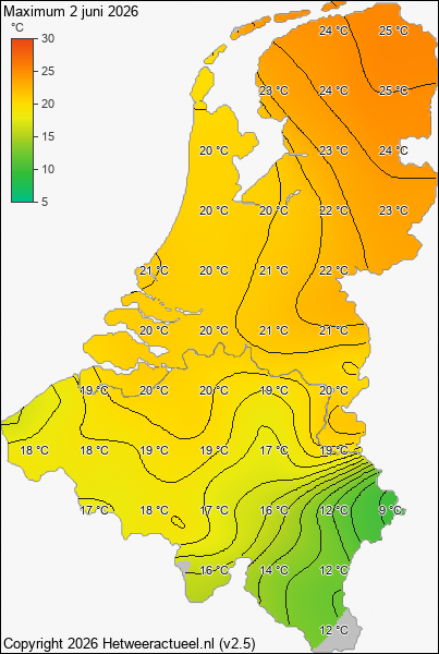 Maximum temperatuur 2 juni 2026
