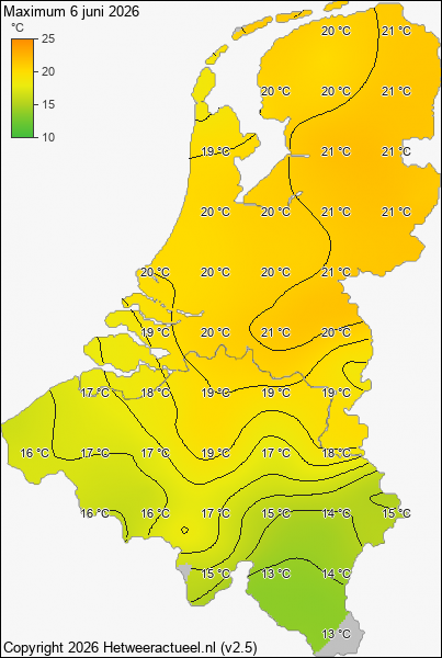 Maximum temperatuur 6 juni 2026