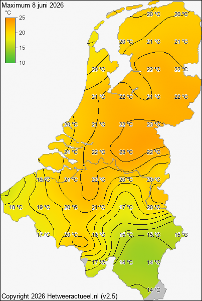 Maximum temperatuur 8 juni 2026