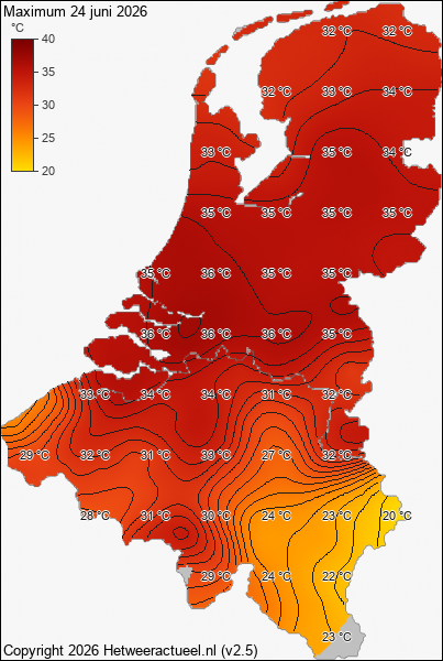 Maximum temperatuur 24 juni 2026