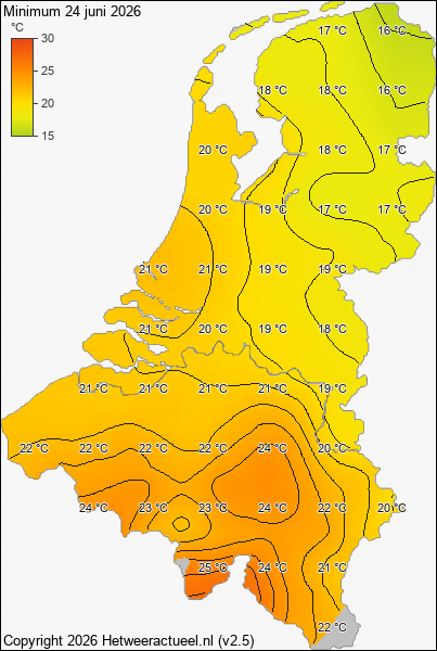 Minimum temperatuur 24 juni 2026