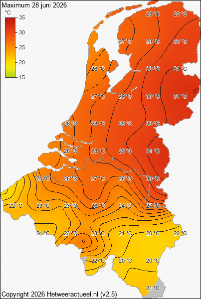 Maximum temperatuur 28 juni 2026