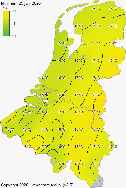 Minimum temperatuur 29 juni 2026